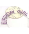 Mor Renk Kristal Taşlı Parlak Birthday Girl Yazılı Taç 16x17 Cm