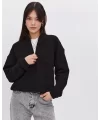 Oversize Yarım Farmuarlı Yakalı Basic SweatShirt - Siyah