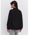 Oversize Yarım Farmuarlı Yakalı Basic SweatShirt - Siyah