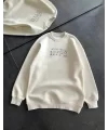 Üç İplik Bisiklet Yaka Baskılı SweatShirt - Beyaz