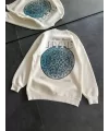 Üç İplik Bisiklet Yaka Baskılı SweatShirt - Beyaz