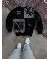 Üç İplik Desenli Bisiklet Yaka Oversize SweatShirt - Siyah