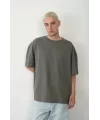 Unisex Basic Bisiklet Yaka Oversize T-Shirt - Füme