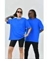 Unisex Basic Bisiklet Yaka Oversize T-Shirt - Mavi