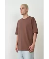 Unisex Basic Bisiklet Yaka Oversize T-Shirt - Mürdüm