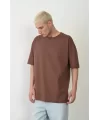 Unisex Basic Bisiklet Yaka Oversize T-Shirt - Mürdüm