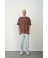 Unisex Basic Bisiklet Yaka Oversize T-Shirt - Mürdüm