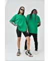 Unisex Basic Bisiklet Yaka Oversize T-Shirt - Yeşil