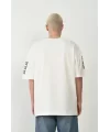 Unisex Baskılı Bisiklet Yaka Oversize T-Shirt - Beyaz