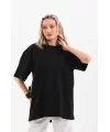 Unisex Bisiklet Yaka 20/1 Düz Oversize T-Shirt - Siyah