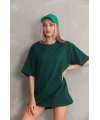 Unisex Bisiklet Yaka 20/1 Düz Oversize T-Shirt - Yeşil