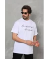 Unisex Bisiklet Yaka Baskılı Oversize T-Shirt - Beyaz