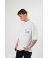 Unisex Bisiklet Yaka Baskılı Oversize T-Shirt - Beyaz