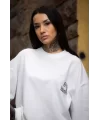 Unisex Bisiklet Yaka Baskılı Oversize T-Shirt - Beyaz