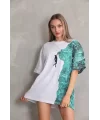 Unisex Bisiklet Yaka Baskılı Oversize T-Shirt - Beyaz