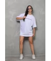 Unisex Bisiklet Yaka Baskılı Oversize T-Shirt - Beyaz