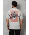 Unisex Bisiklet Yaka Baskılı Oversize T-Shirt - Gri