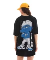 Unisex Bisiklet Yaka Baskılı Oversize T-Shirt - Siyah