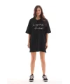 Unisex Bisiklet Yaka Baskılı Oversize T-Shirt - Siyah