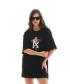 Unisex Bisiklet Yaka Baskılı Oversize T-Shirt - Siyah