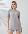 Unisex Bisiklet Yaka Baskılı Slim Fit T-Shirt - Boyalı Gri