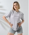 Unisex Bisiklet Yaka Baskılı Slim Fit T-Shirt - Boyalı Gri