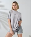 Unisex Bisiklet Yaka Baskılı Slim Fit T-Shirt - Boyalı Gri