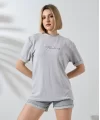 Unisex Bisiklet Yaka Baskılı Slim Fit T-Shirt - Boyalı Gri