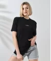 Unisex Bisiklet Yaka Baskılı Slim Fit T-Shirt - Siyah