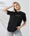 Unisex Bisiklet Yaka Baskılı Slim Fit T-Shirt - Siyah