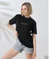 Unisex Bisiklet Yaka Baskılı Slim Fit T-Shirt - Siyah