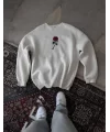 Unisex Bisiklet Yaka Ön Ve Arka Baskılı SweatShirt - Beyaz