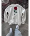 Unisex Bisiklet Yaka Ön Ve Arka Baskılı SweatShirt - Beyaz