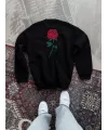 Unisex Bisiklet Yaka Ön Ve Arka Baskılı SweatShirt - Siyah