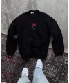 Unisex Bisiklet Yaka Ön Ve Arka Baskılı SweatShirt - Siyah