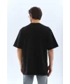 Unisex Oversize Taşlı Bisiklet Yaka T-Shirt - Siyah