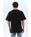 Unisex Oversize Taşlı Bisiklet Yaka T-Shirt - Siyah