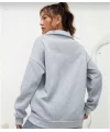 Unisex Uzun Kol Yarım Farmuarlı Yakalı Basic SweatShirt - Gri