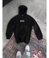 Uzun Kol Kapşonlu Göğüs Baskılı SweatShirt - Siyah