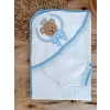 Luz&Pos 0-1 Yaş Bear Nakışlı Pareolu 4lü Erkek Bebek Havlu Silgi Takımı Mavi
