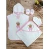 Luz&Pos 0-1 Yaş Bear Nakışlı Pareolu 4lü Kız Bebek Havlu Silgi Takımı Pembe