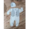 Luz&Pos 0-3 3-6 6-9 Ay Şapkalı Yelek Detaylı Boydan Çıtçıt Erkek Bebek Tulumu Ekru