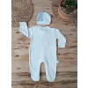 Luz&Pos 0-3 3-6 6-9 Ay Şapkalı Yelek Detaylı Boydan Çıtçıt Erkek Bebek Tulumu Ekru