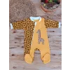 Luz&Pos 0-3 3-6 Ay Boy Fermuar Zürafa Nakışlı Kız Erkek Bebek Tulum Sarı