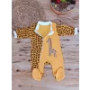 Luz&Pos 0-3 3-6 Ay Boy Fermuar Zürafa Nakışlı Kız Erkek Bebek Tulum Sarı