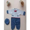 Luz&Pos 0-3 3-6 Ay Cep Saatli Kasketli Papyonlu Erkek Bebek Tulum Lacivert