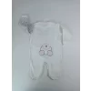 Luz&Pos 0-3 3-6 Ay Minik Tavşan Nakışlı Boydan Çıtçıt Kapamalı Kız Erkek Bebek Tulumu Ekru