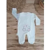 Luz&Pos 0-3 3-6 Ay Minik Tavşan Nakışlı Boydan Çıtçıt Kapamalı Kız Erkek Bebek Tulumu Ekru