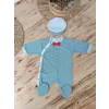 Luz&Pos 0-3 3-6 Ay Papyonlu Çizgi Desen Çıtçıt Kapama Kasketli Erkek Bebek Tulumu Lacivert