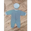 Luz&Pos 0-3 3-6 Ay Papyonlu Çizgi Desen Çıtçıt Kapama Kasketli Erkek Bebek Tulumu Lacivert